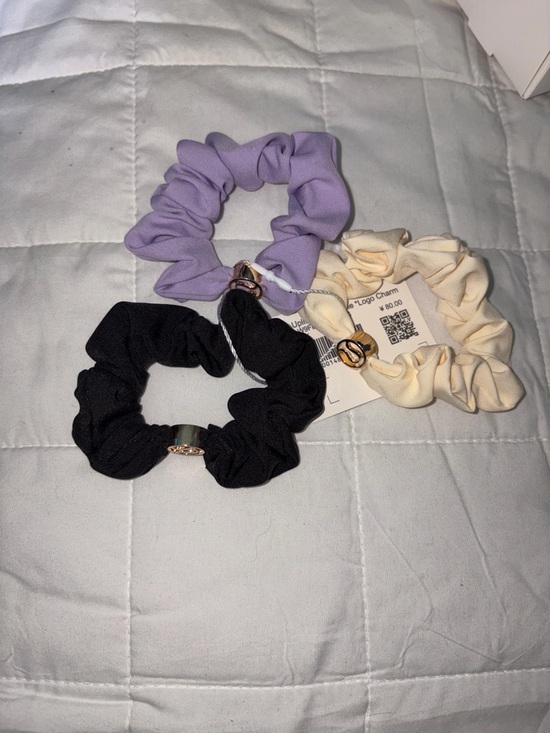 Three-Pack Hair Scrunchie Set in Black, Cream & Lavender